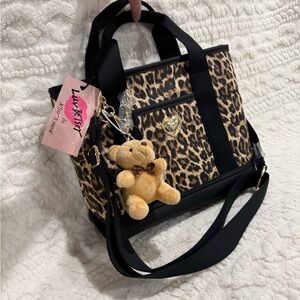 Betsey Johnson Leopard Print MEDIUM Tote with Black Trim NWT